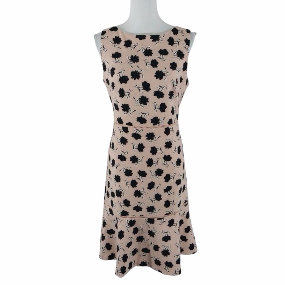 Ann Taylor Sleeveless Floral Tiered Flare Dress Nude and Black flowers Sz 6 - Picture 2 of 7